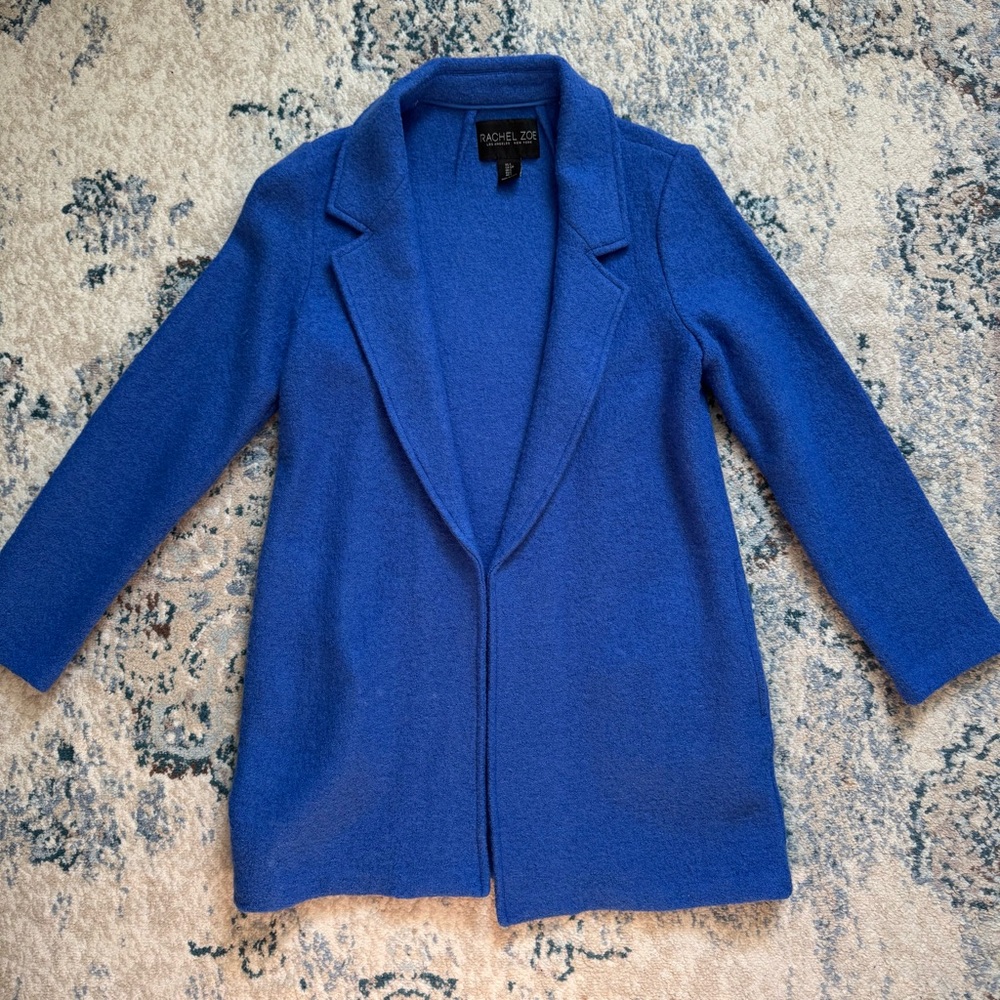 Rachel Zoe Blue Wool Open Front Coat Sweater Blazer, Size Small